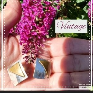 Vintage sterling and brass‎ geometric earrings